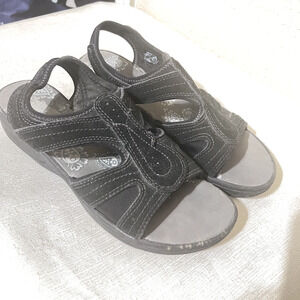 Easy Spirit Highline Active Comfort Sandals Women's 9 Black suede ankle strap